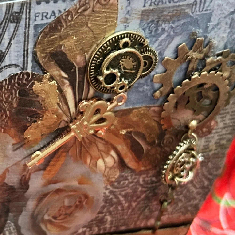 Steampunk Jewelry Box #3 Handmade Vintage Victorian Gear Decor Blue Velvet int